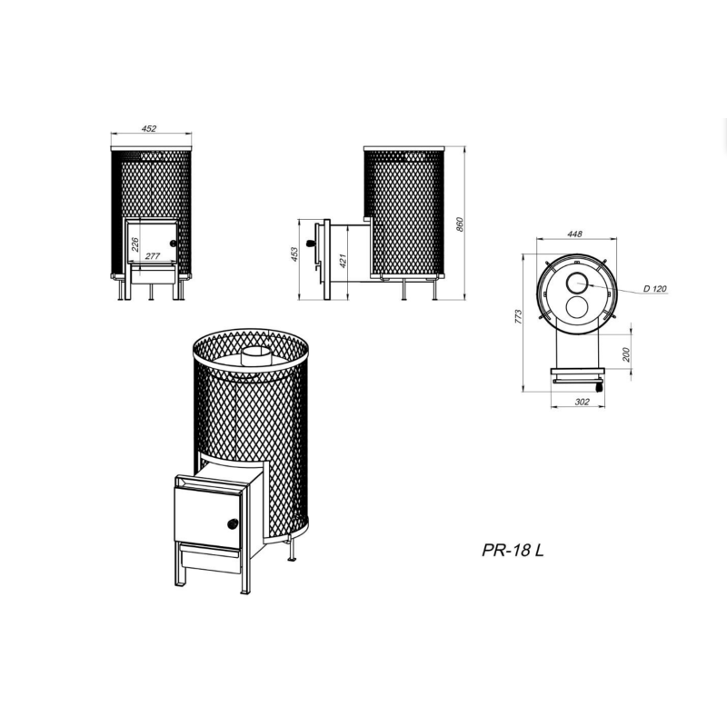Дров'яна піч PAL PR-18 L steel door для лазні та сауни